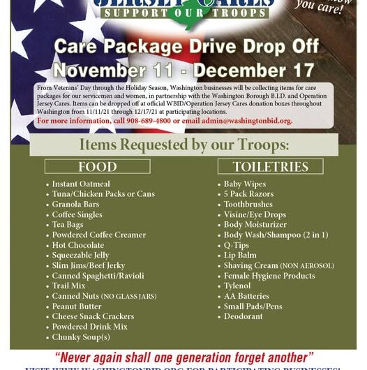 Support Our Troops. Care Package Drop-off  Runs Nov. 11-17, 2021