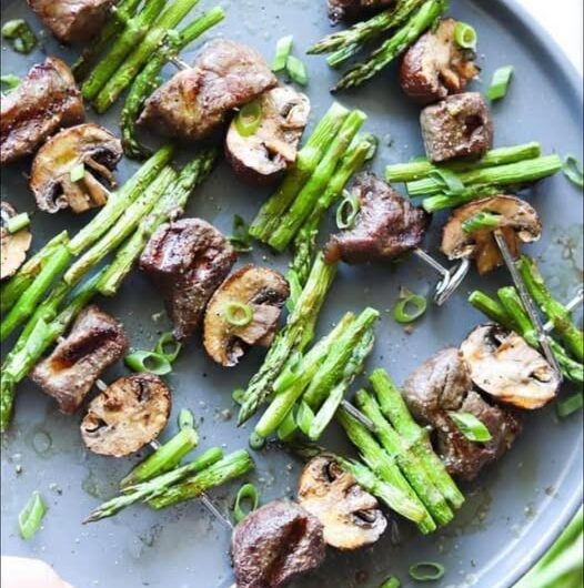 Teriyaki Beef, Mushroom and Asparagus Skewers | Healthy Grilling Recipe