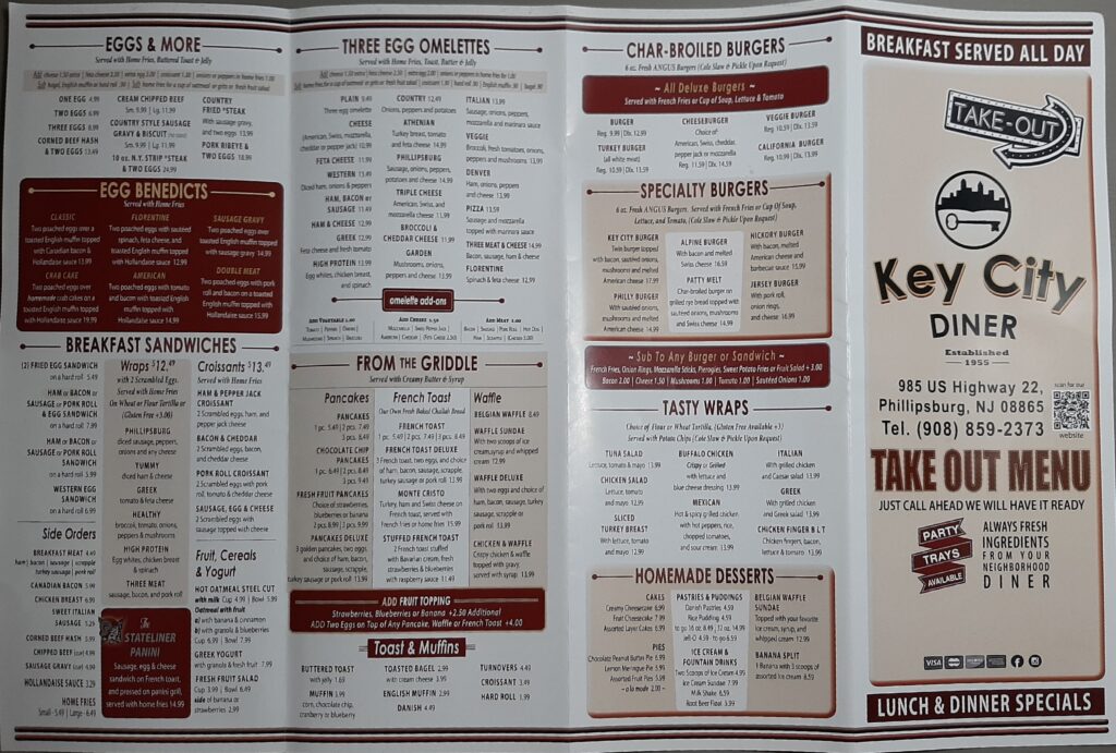 Key City Diner Phillipsburg NJ Menu 2024