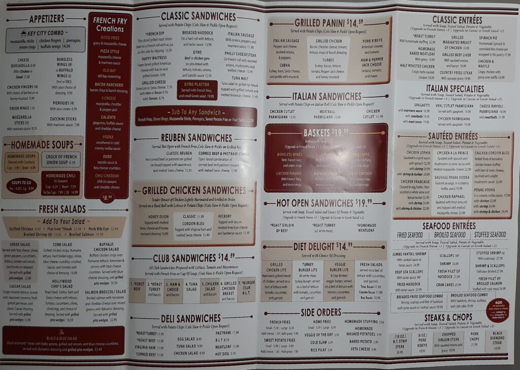 Key City Diner Phillipsburg NJ Menu